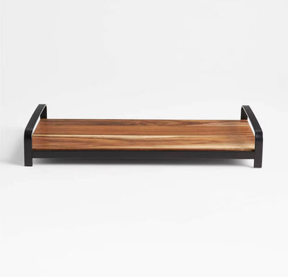 Vassoio da Portata in Legno di Acacia con Manici in Metallo – Elegante Vassoio Antipasti e Servizio