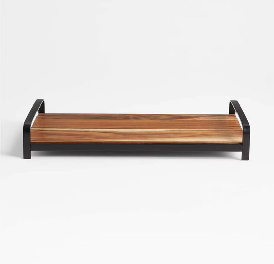 Vassoio da Portata in Legno di Acacia con Manici in Metallo – Elegante Vassoio Antipasti e Servizio