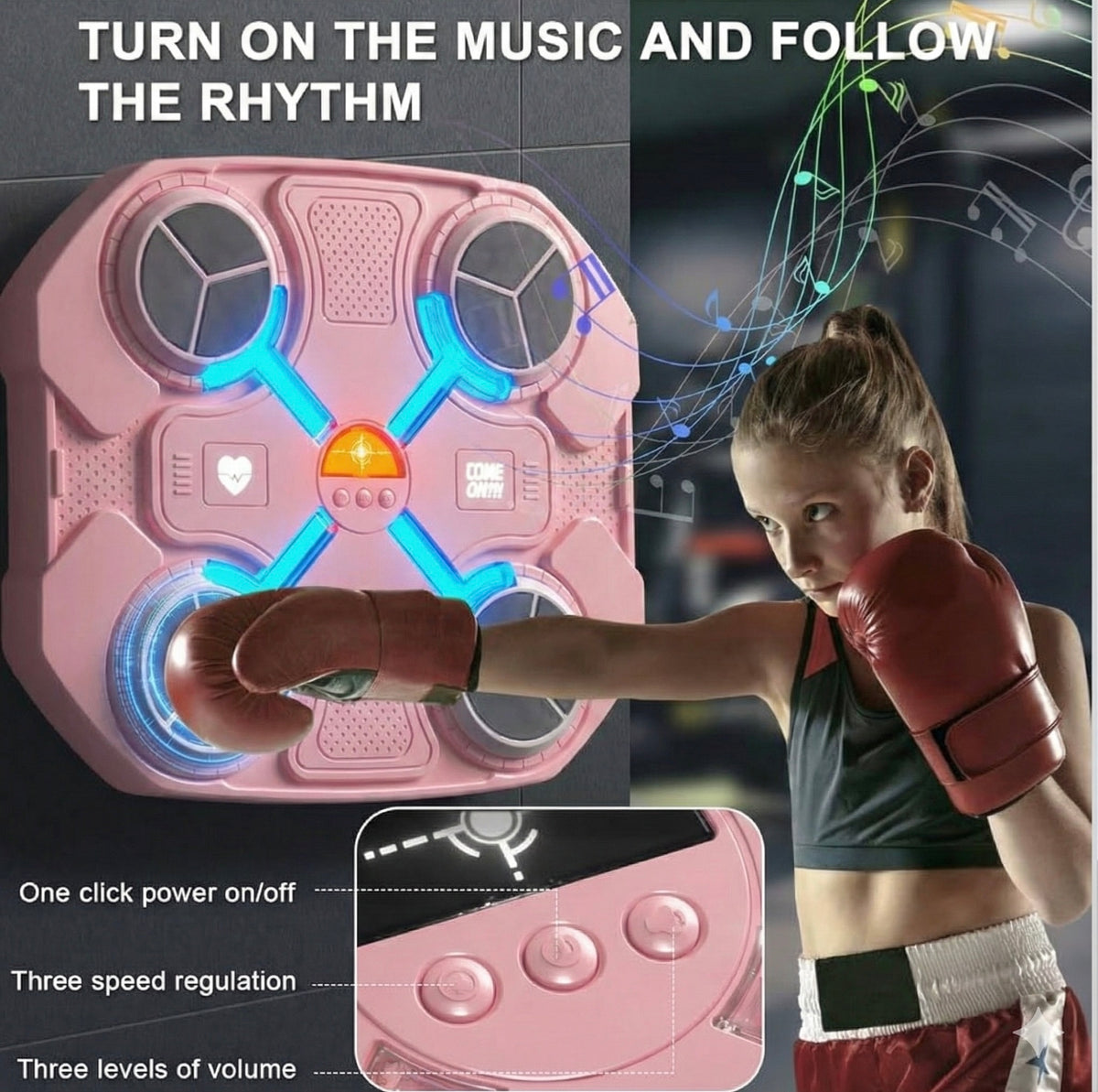 Macchina da Boxe Musicale Extra Large a Parete con LED Dinamico a Colori, Bluetooth, Musica Elettronica e 12 Livelli di Velocità – Allenamento Interattivo per Bambini e Adulti – Ideale per Casa, Interni, Palestre, Allenamenti Fitness e Tempo 27cmx32cm