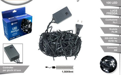 Luci Natalizie a LED – 100 luci bianche fredde con giochi di luce, catena luminosa 9m