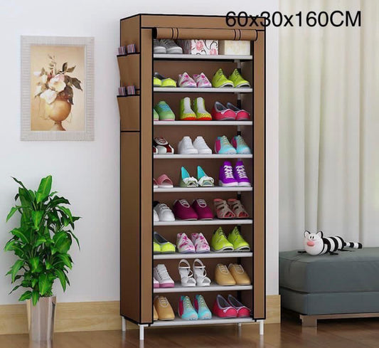 Scarpiera Verticale Salvaspazio con Copertura Antipolvere | 9 Ripiani (160x60x30 cm)