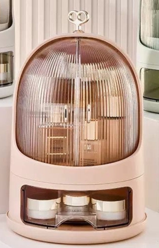 Organizer Porta Trucchi con Coperchio Antipolvere e Cassetti – Scatola Makeup Grande da Tavolo