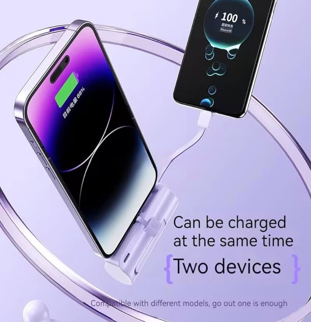 Caricatore 2-in-1 con cavo e power bank integrato – ricarica rapida USB-C/Lightning