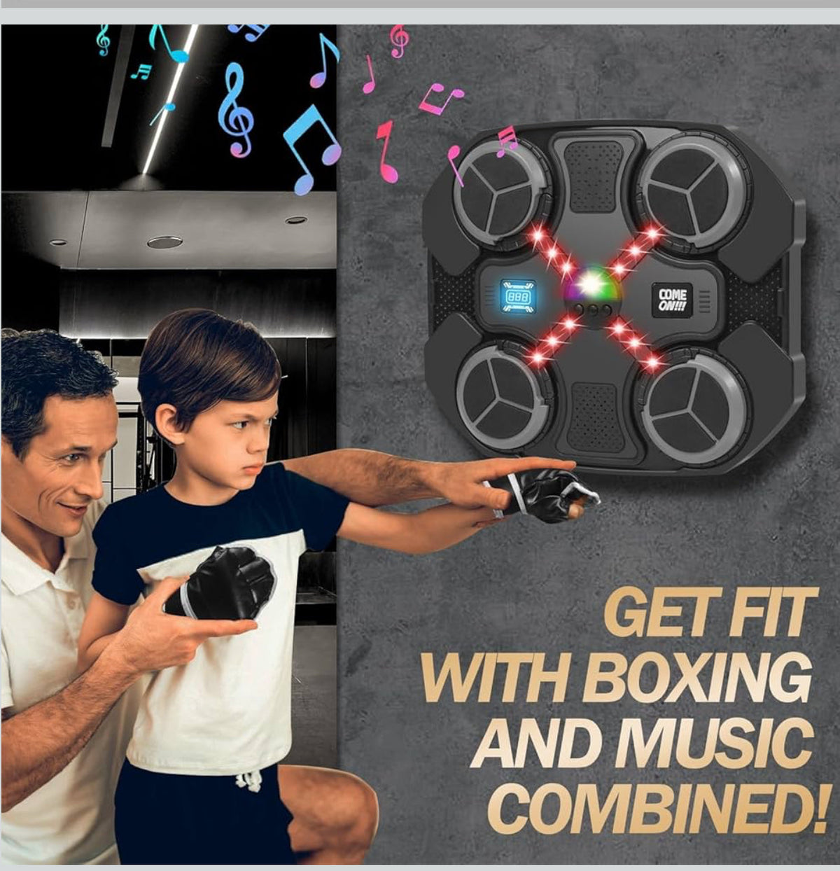Macchina da Boxe Musicale Smart a Muro (Wall Target) - Allenamento a Ritmo di Musica con Connessione Bluetooth - Rosa/Nero