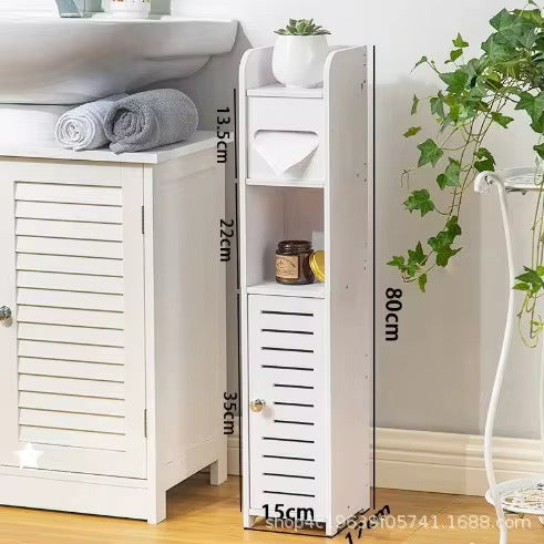 Mobiletto Salvaspazio da Bagno – Colonna Slim con Porta Carta Igienica e Vano Porta Scopino