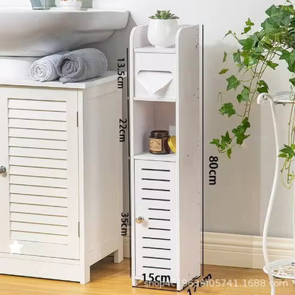 Mobiletto Salvaspazio da Bagno – Colonna Slim con Porta Carta Igienica e Vano Porta Scopino