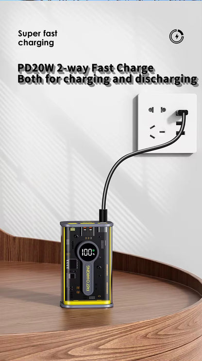 Power Bank Cyberpunk 22.5W – Ricarica Rapida Ultra-Compatta con Design Trasparente
