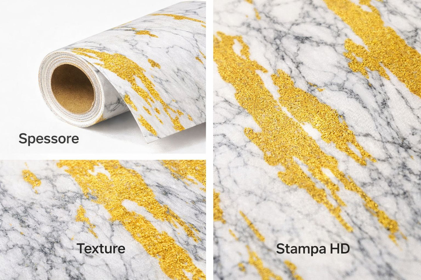 Carta da Parati Adesiva Marmo Bianco e Oro – Eleganza Moderna in un Click