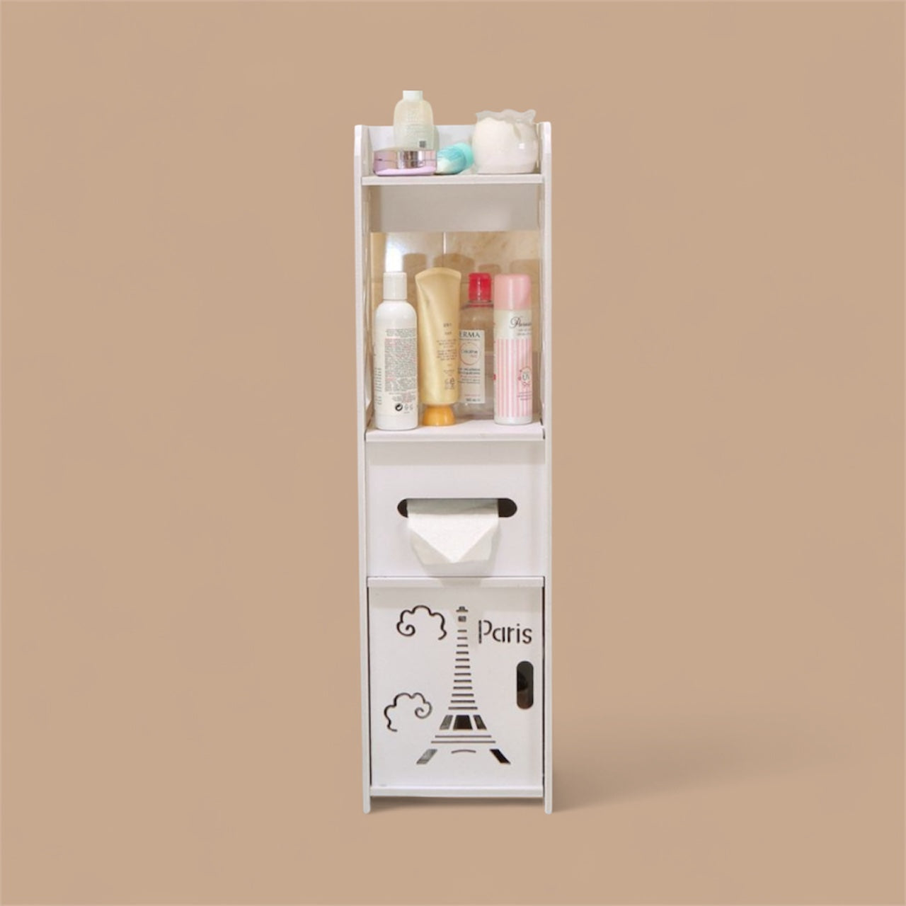 Bdit accessori -Mobile Bagno Sospeso Bianco Salvaspazio 80×18×30 cm — Armadietto Verticale Moderno