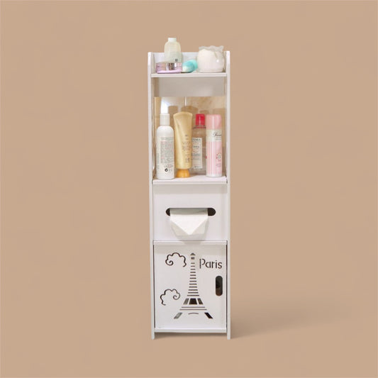 Bdit accessori -Mobile Bagno Sospeso Bianco Salvaspazio 80×18×30 cm — Armadietto Verticale Moderno