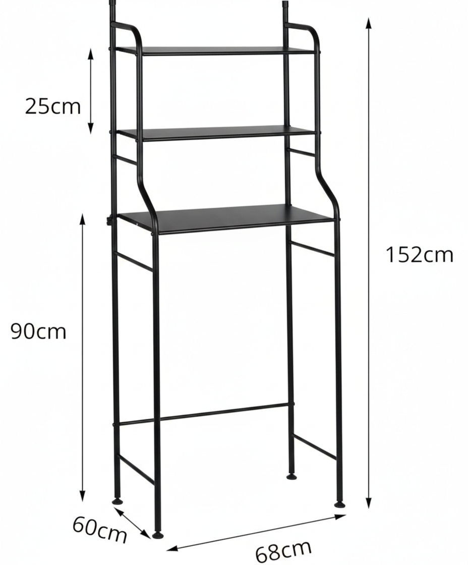 Scaffale da Bagno Salvaspazio 3 Ripiani – Organizer in Metallo Bianco per Lavatrice