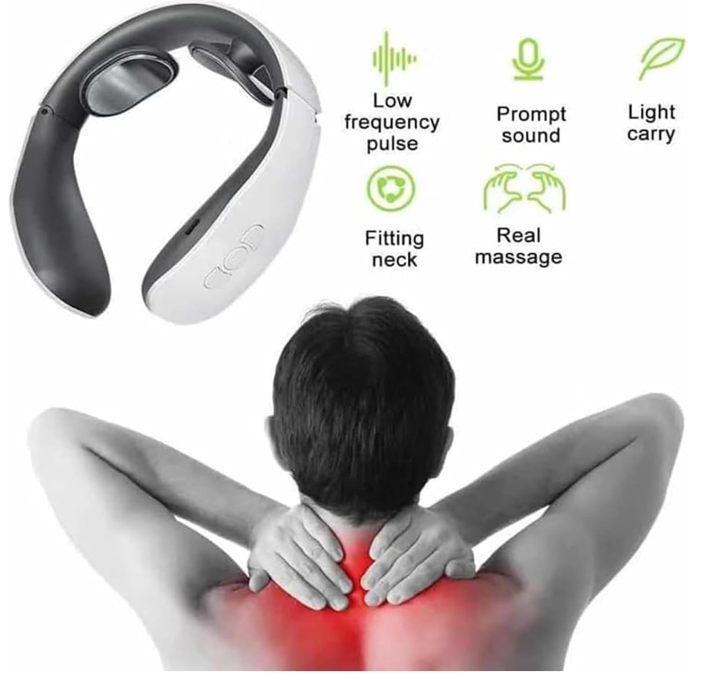 bdit accessori Massaggiatore per il collo, massaggiatore per il collo, massaggiatore portatile per il collo con calore, massaggiatore elettrico senza fili, 4 modalità, 16 intensità, per lavoro quotidiano da casa,