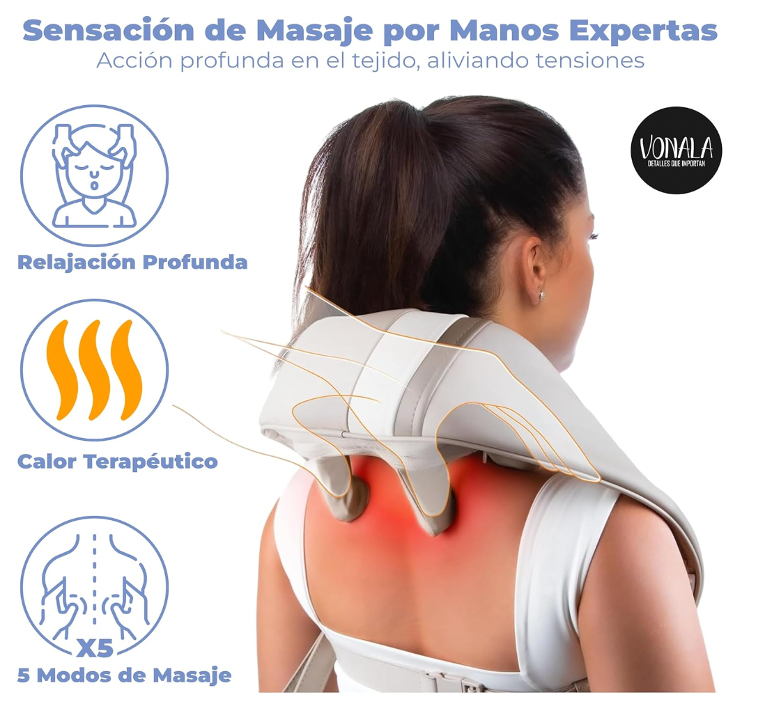 bdit accessori Massaggiatore Cervicale e Schiena Muscolare BodyEase 360, Shiatsu con Calore, 5 Posizioni Regolabili per Rilassamento Profondo