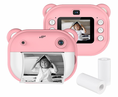 bdit accesori Fotocamera Istantanea Andoer per Bambini 1080P Dual Lente con Schermo da 2 Pollici e Carta Termica, Regalo per Bambini Rosa 3+ Anni