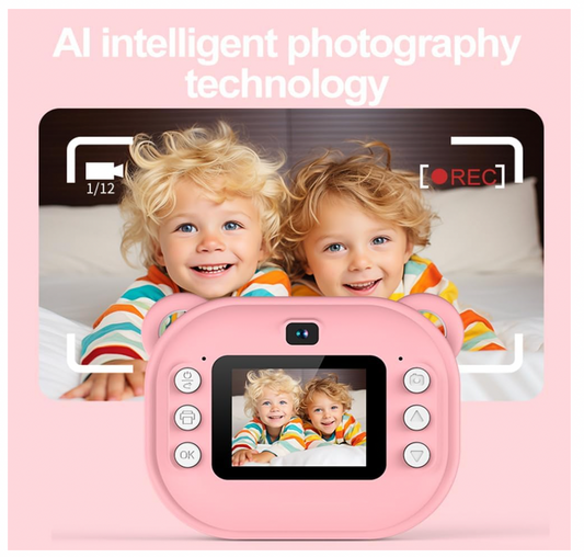 bdit accesori Fotocamera Istantanea Andoer per Bambini 1080P Dual Lente con Schermo da 2 Pollici e Carta Termica, Regalo per Bambini Rosa 3+ Anni