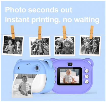 bdit accesori Fotocamera Istantanea Andoer per Bambini 1080P Dual Lente con Schermo da 2 Pollici e Carta Termica, Regalo per Bambini Rosa 3+ Anni