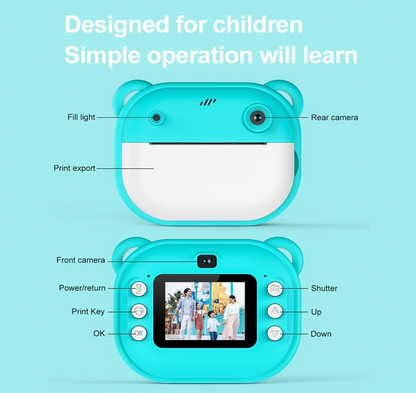 bdit accesori Fotocamera Istantanea Andoer per Bambini 1080P Dual Lente con Schermo da 2 Pollici e Carta Termica, Regalo per Bambini Rosa 3+ Anni