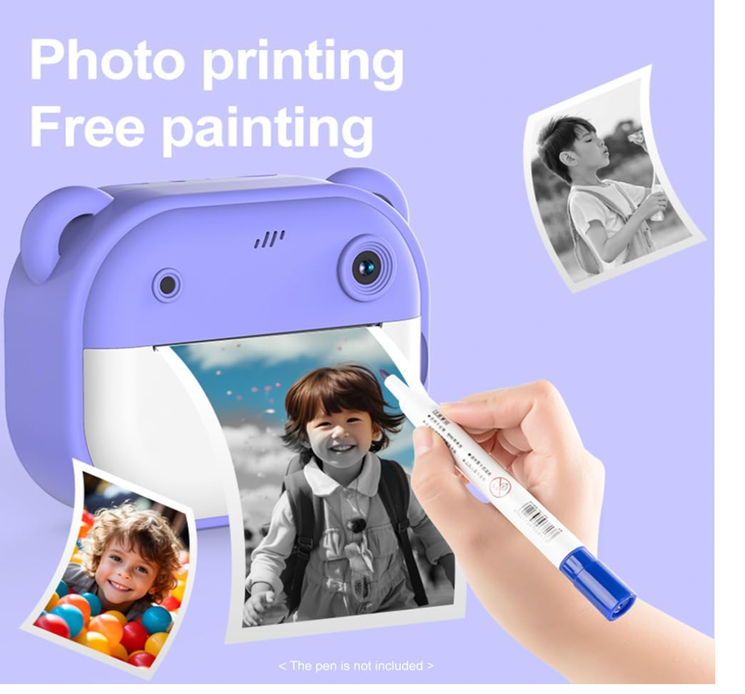 bdit accesori Fotocamera Istantanea Andoer per Bambini 1080P Dual Lente con Schermo da 2 Pollici e Carta Termica, Regalo per Bambini Rosa 3+ Anni