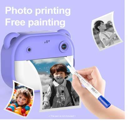 bdit accesori Fotocamera Istantanea Andoer per Bambini 1080P Dual Lente con Schermo da 2 Pollici e Carta Termica, Regalo per Bambini Rosa 3+ Anni