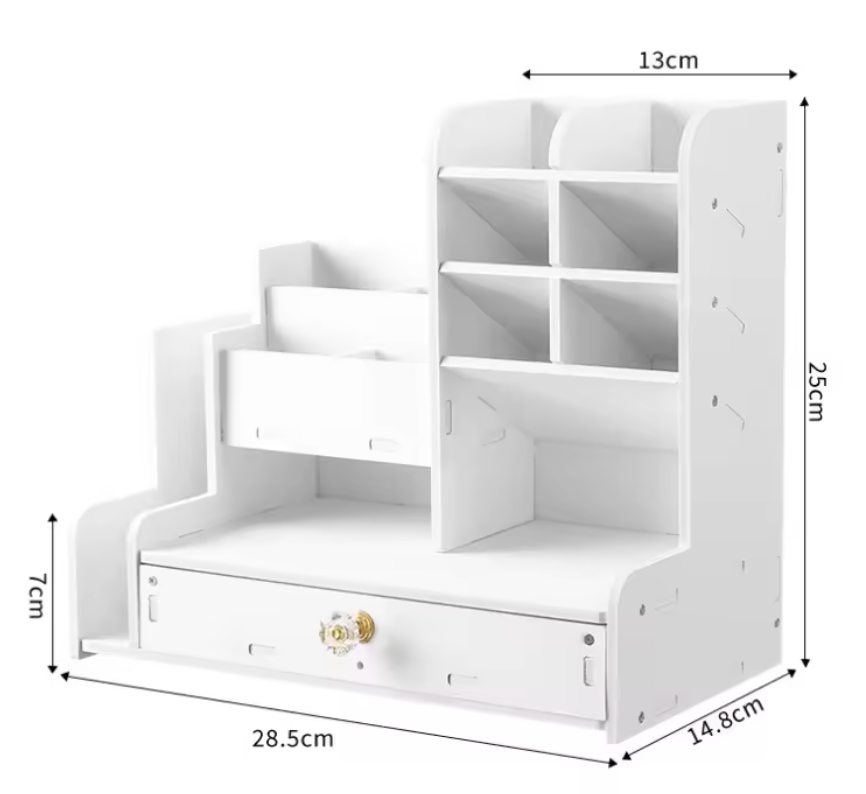 Organizer Trucchi Premium in Legno Bianco con Cassetto Porta Gioielli