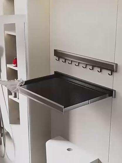 Mensola da Parete Pieghevole con Ganci – Salvaspazio per Cucina, Bagno e Balcone